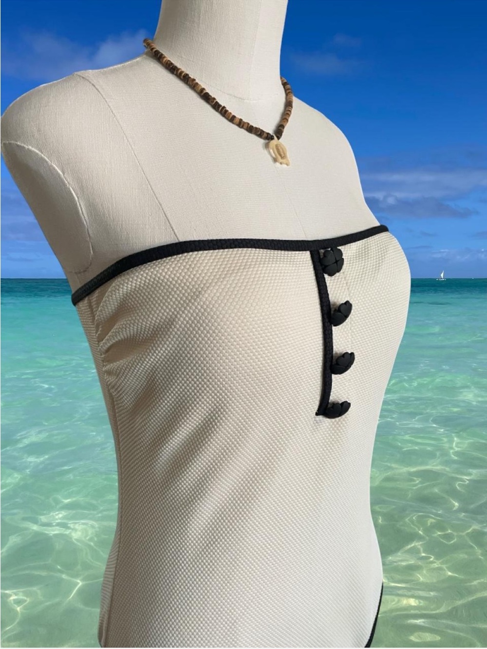 Kate Spade Strapless Ivory One-Piece with Black Trim